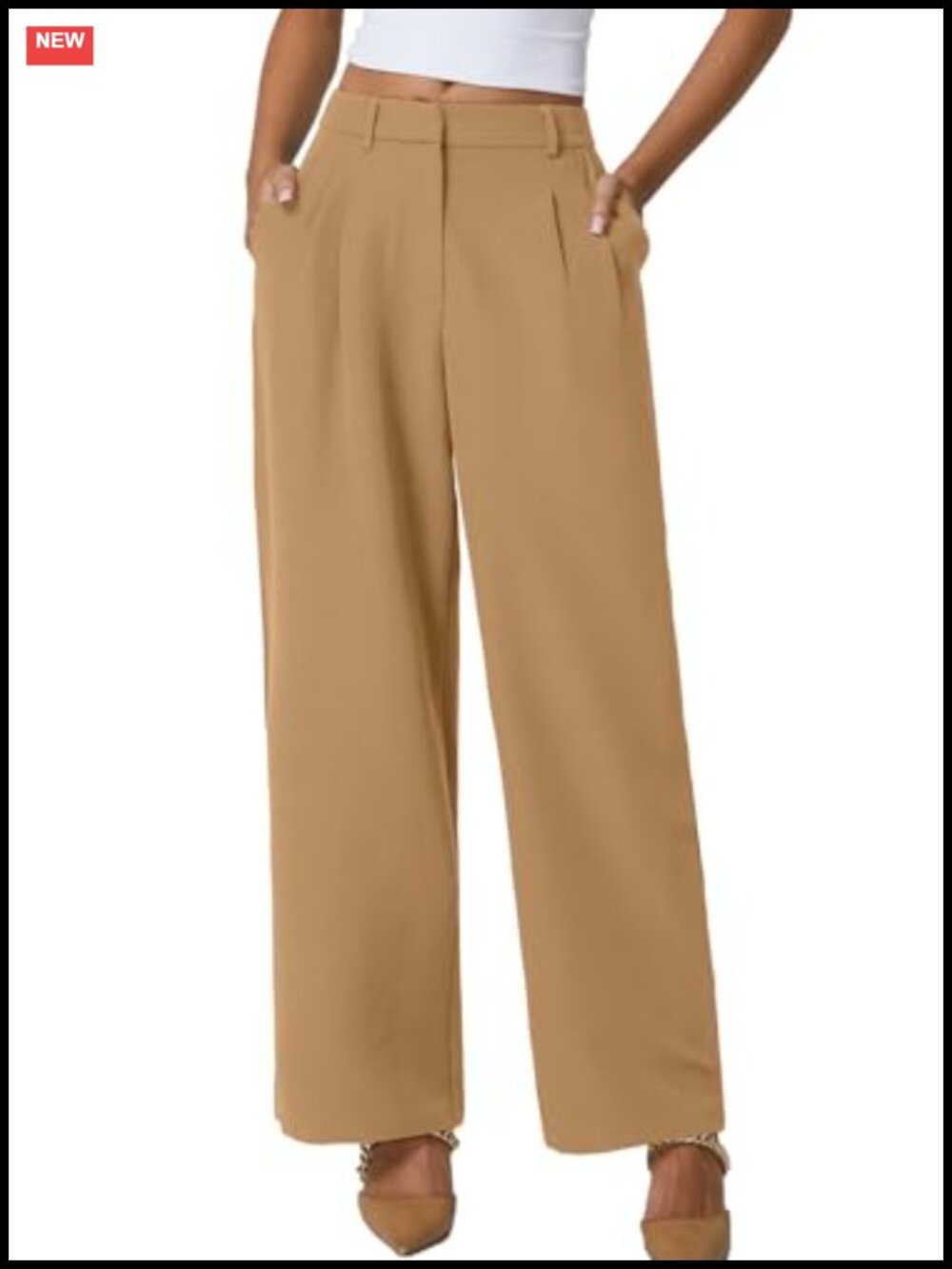 QINSEN Wide Leg Dress Pants Women High Waisted Pleated Slacks Wrinkle Free with